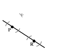Linjen med punktene og et lite kryss på oversiden av linjen og punktet P